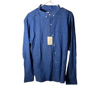 Bellini Milano Linen Shirt Men's 45 18 Blue Button Down Long Sleeve Casual